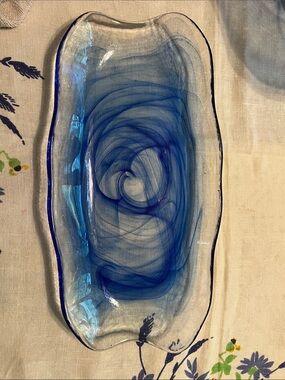 Bormioli Rocco Blue Swirl Glass Tray -14”